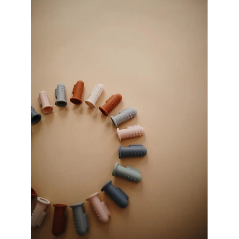 Mushie Finger Toothbrush - Stone/Tradewinds 2 Mushie Finger Toothbrush - Stone/Tradewinds - Image 2