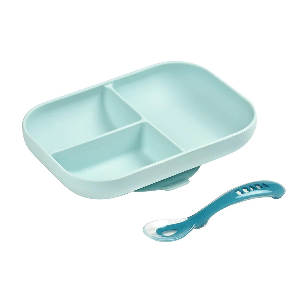 Beaba Silicone Suction Divided Plate & Spoon Set VARIOUS COLOURS 1 Beaba Silicone Suction Divided Plate & Spoon Set VARIOUS COLOURS