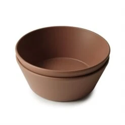 Mushie Dinner Bowl Round - Set Of 2 VARIOUS COLOURS -METRO BABY SHOP CARAMEL bow side