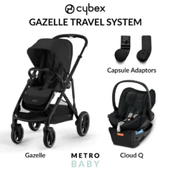 CYBEX Gazelle S Pram 2023 + Cloud Q Capsule And Adaptors -METRO BABY SHOP GazelleBundlev2black black