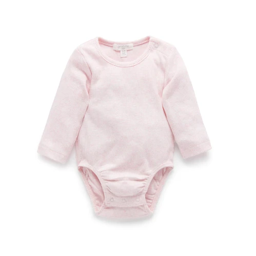 Ribbed Bodysuit Long Sleeve - Pale Pink Melange Size 0000 NB 1 Ribbed Bodysuit Long Sleeve - Pale Pink Melange Size 0000 NB