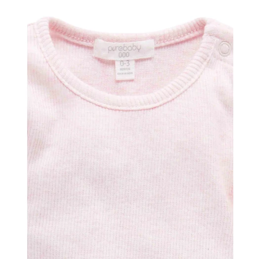 Ribbed Bodysuit Long Sleeve - Pale Pink Melange Size 0000 NB 2 Ribbed Bodysuit Long Sleeve - Pale Pink Melange Size 0000 NB - Image 2
