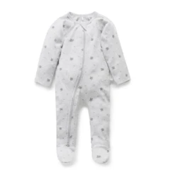 Zip Growsuit - Pale Grey Leaf