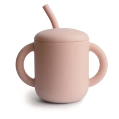 Mushie Silicone Training Cup + Straw VARIOUS COLOURS -METRO BABY SHOP SiliconeTrainingCup Blush p