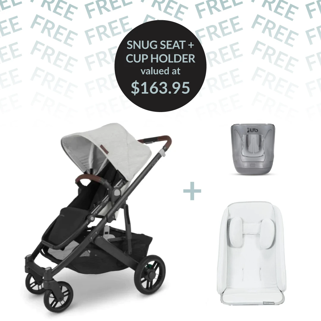 Uppababy CRUZ V2 + FREE SNUG SEAT + CUP HOLDER - Anthony (White & Grey Chenille/Carbon/Chestnut Leather) 1 Uppababy CRUZ V2 + FREE SNUG SEAT + CUP HOLDER - Anthony (White & Grey Chenille/Carbon/Chestnut Leather)