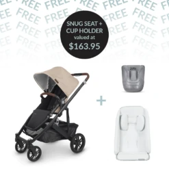 Uppababy CRUZ V2 + FREE SNUG SEAT + CUP HOLDER - Liam (Oat Melange/carbon/chestnut Leather) PRE ORDER APRIL