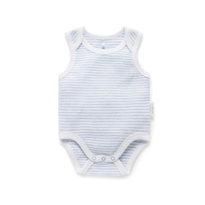 Singlet Bodysuit - Pale Blue Melange Stripe 1 Singlet Bodysuit - Pale Blue Melange Stripe