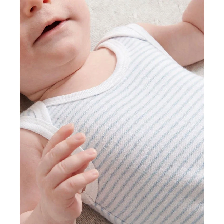 Singlet Bodysuit - Pale Blue Melange Stripe 2 Singlet Bodysuit - Pale Blue Melange Stripe - Image 2